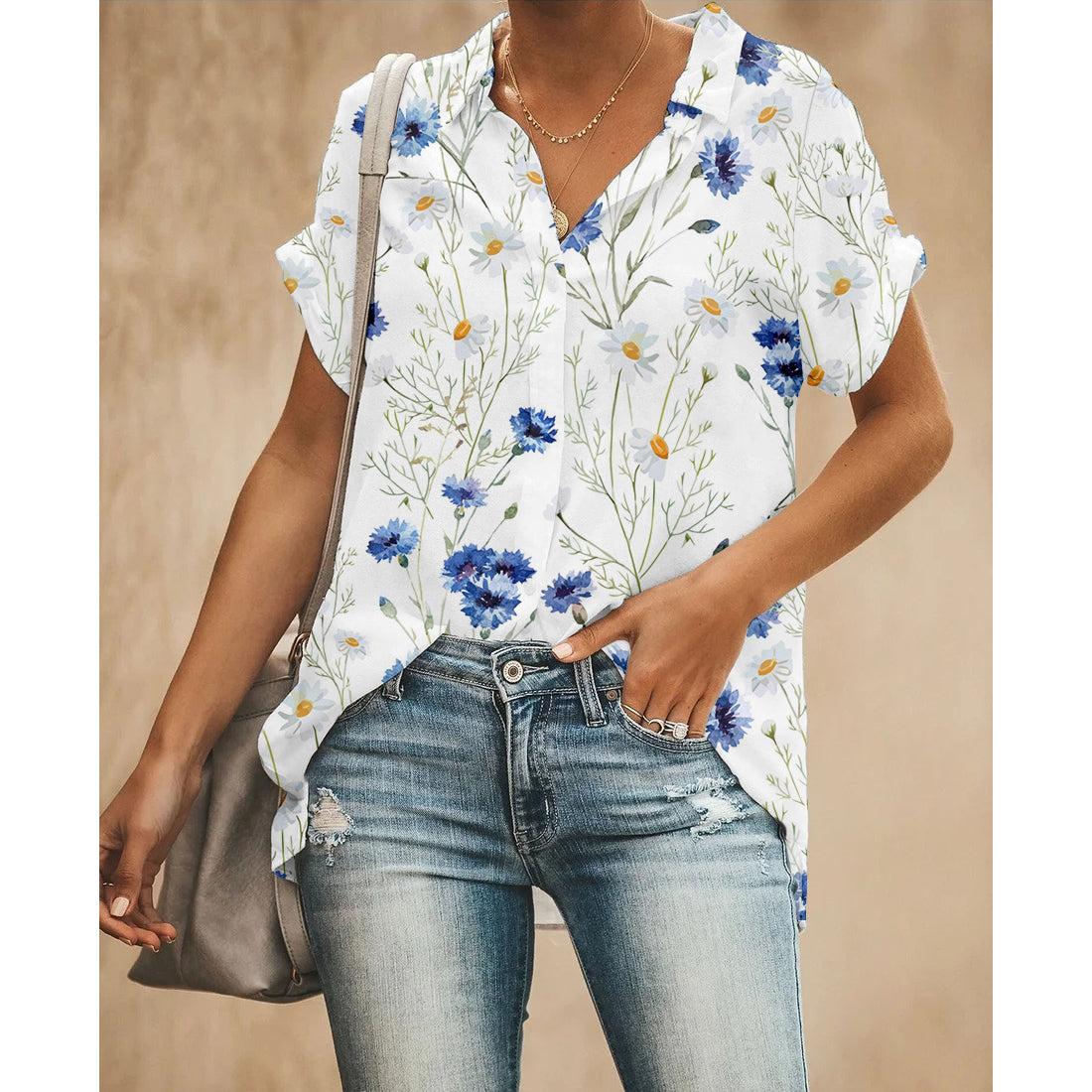 Blue Morning Glory Women Button Up Shirt
