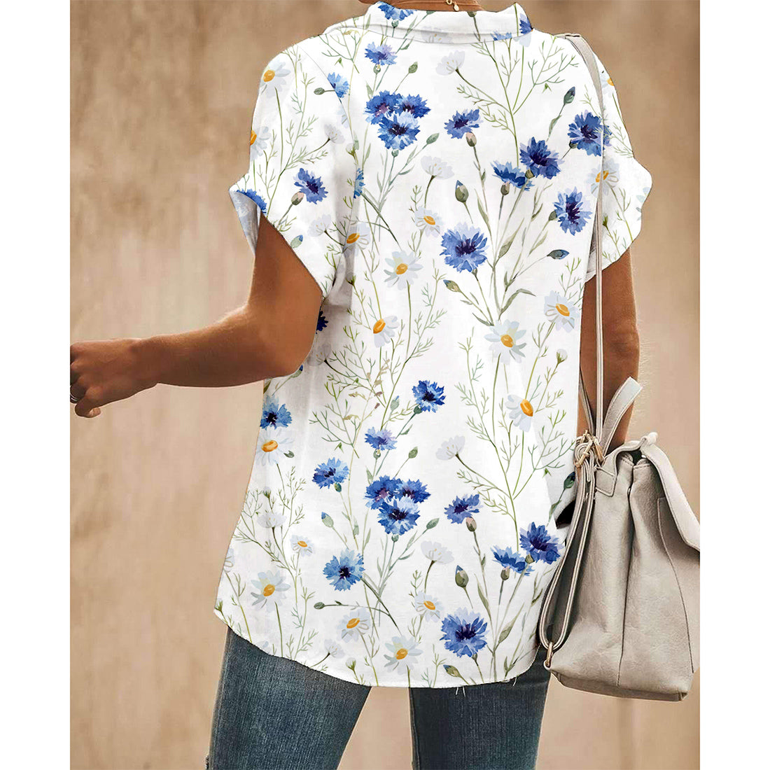Blue Morning Glory Women Button Up Shirt