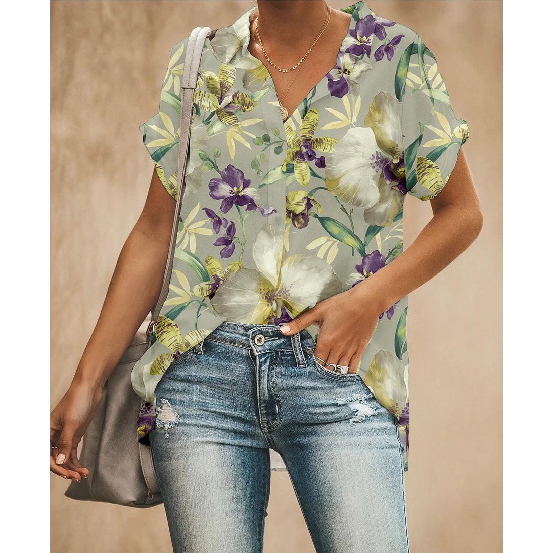 Golden Flowers Women Button Up Shirt