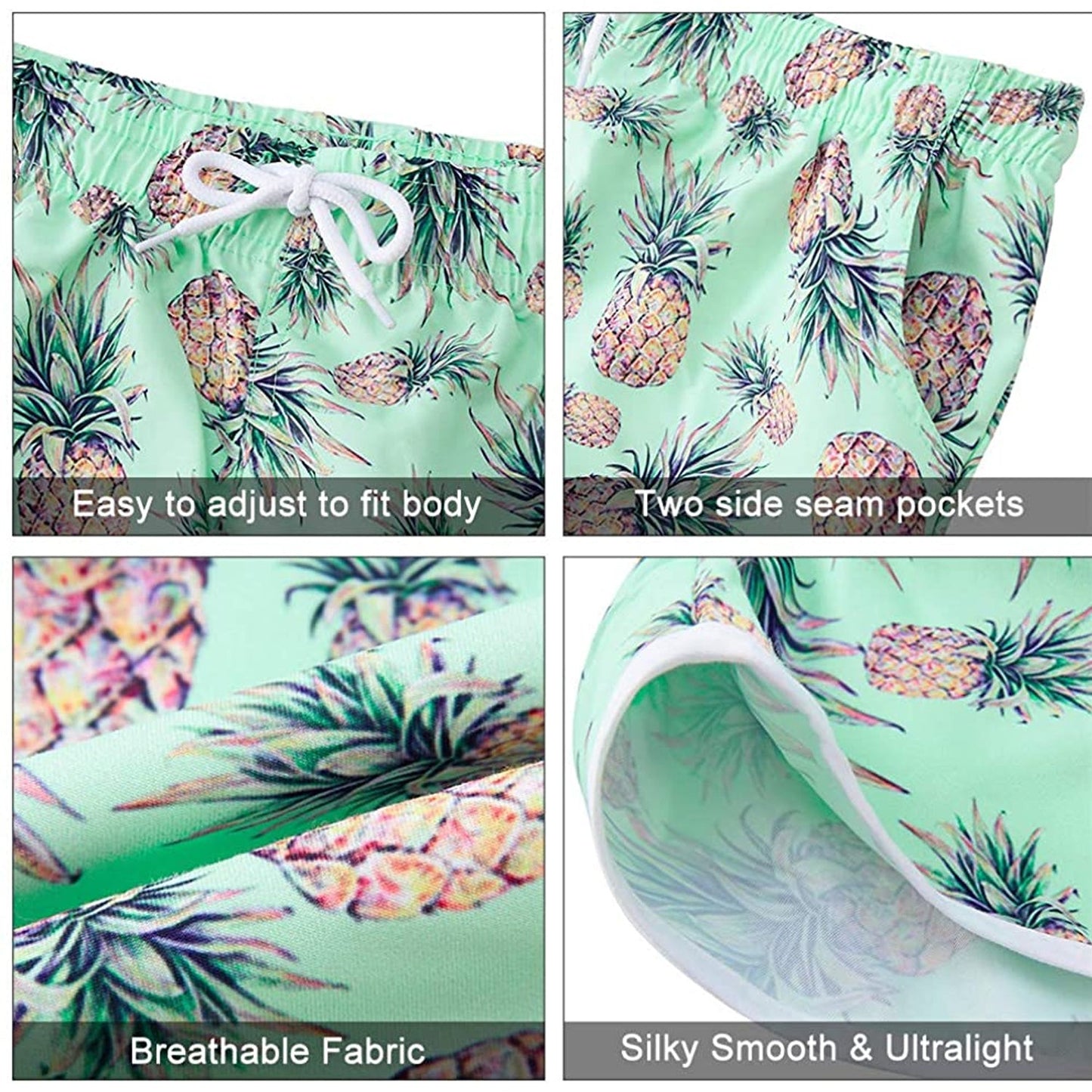 Light Green Pineapple Funny Board Shorts for Women