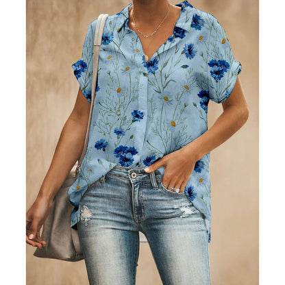 Morning Glory Blue Women Button Up Shirt