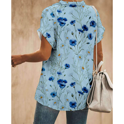 Morning Glory Blue Women Button Up Shirt