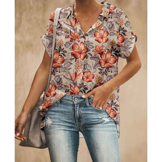 Floral Brown Women Button Up Shirt