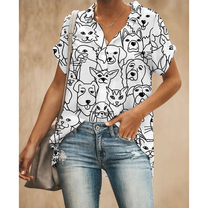 Painting Puppy Women Button Up Shirt