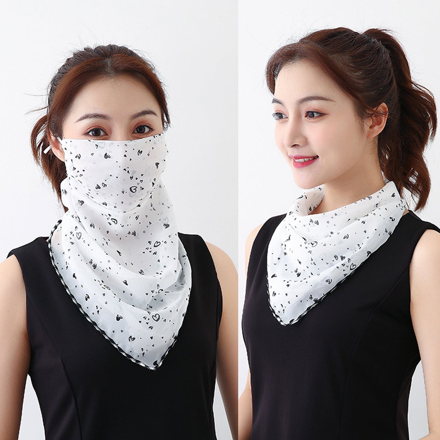 Love Heart White Bandana Scarf With Ear Loops